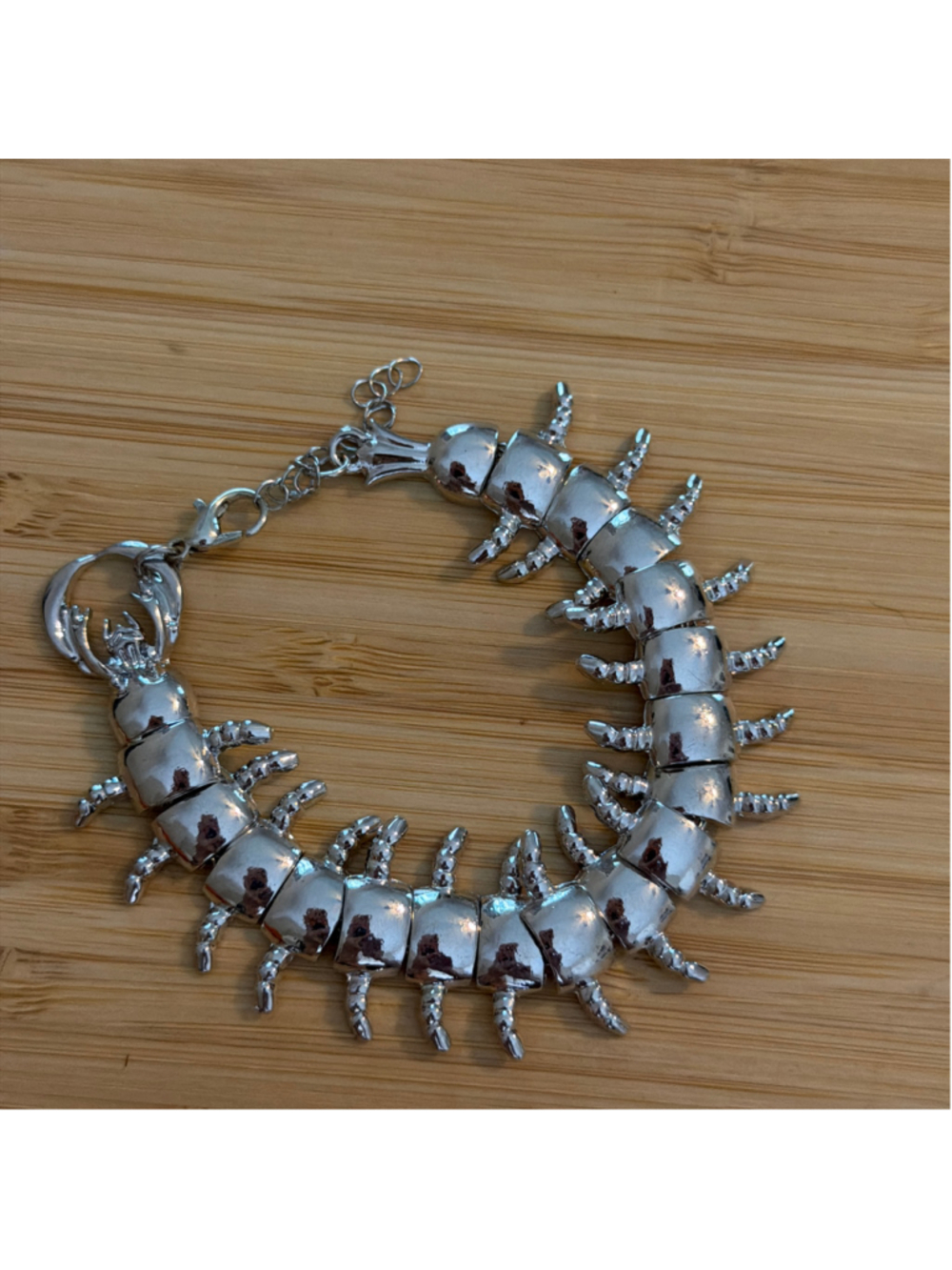Aura’s Oddities Boutique Silver tone Centipede Bracelet, Adjustable